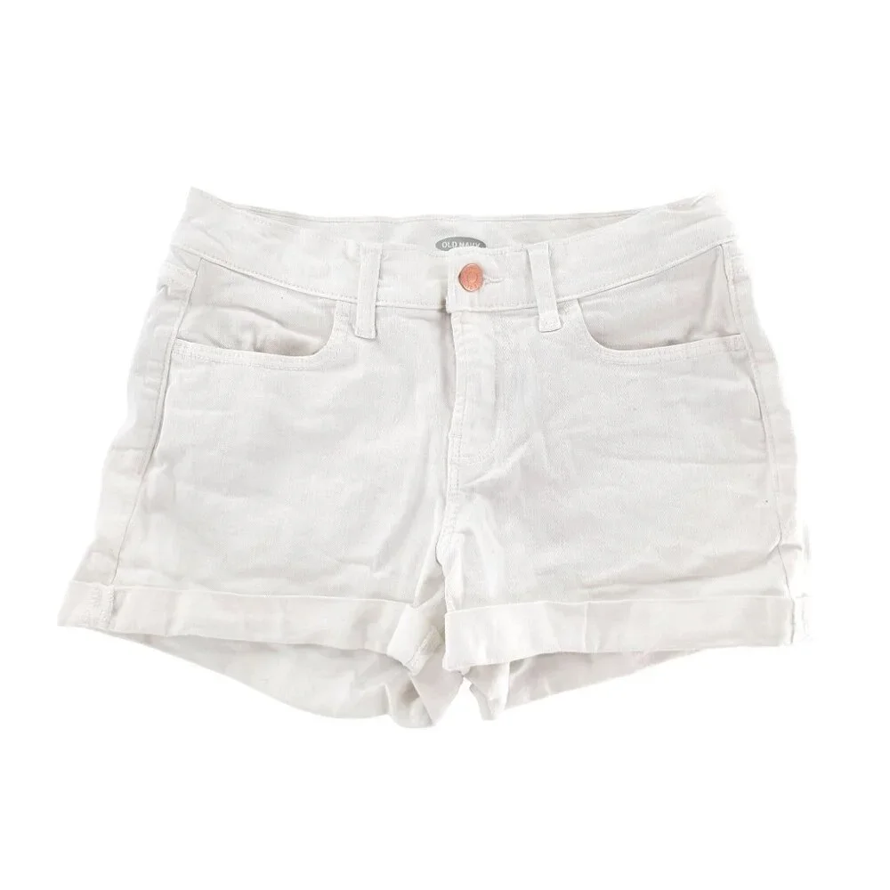 Old Navy Womans 2 Denim Cuffed Shorts Calla Lily Stretch White Jean Classic 2020